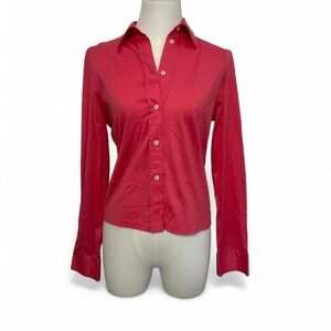 Malo Women's 100% Cotton Deep Coral Pink Button-Down Shirt Italian Luxury